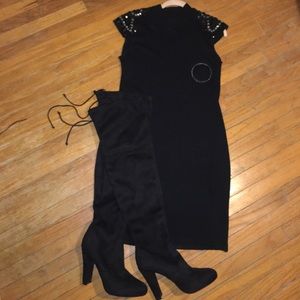 Black cap sleeve embellished sweater tunic/ mini .