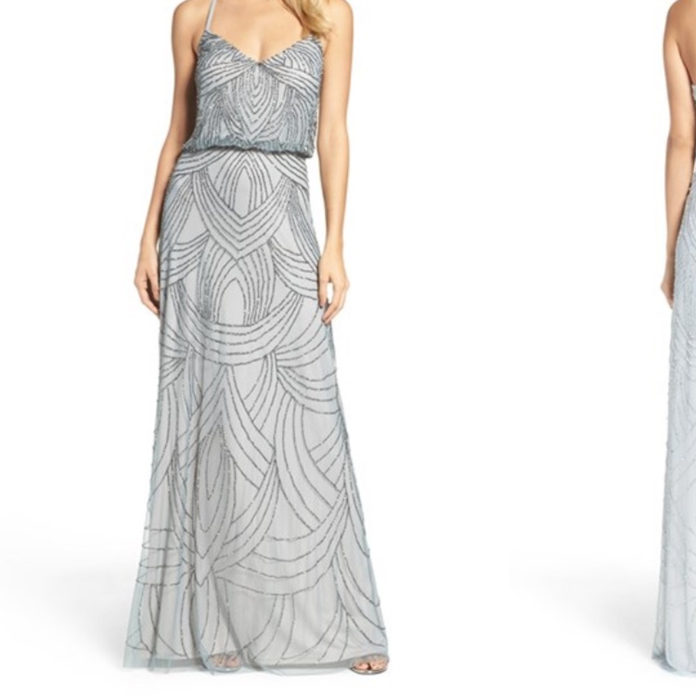 Silver Adrianna Papell Formal Dress