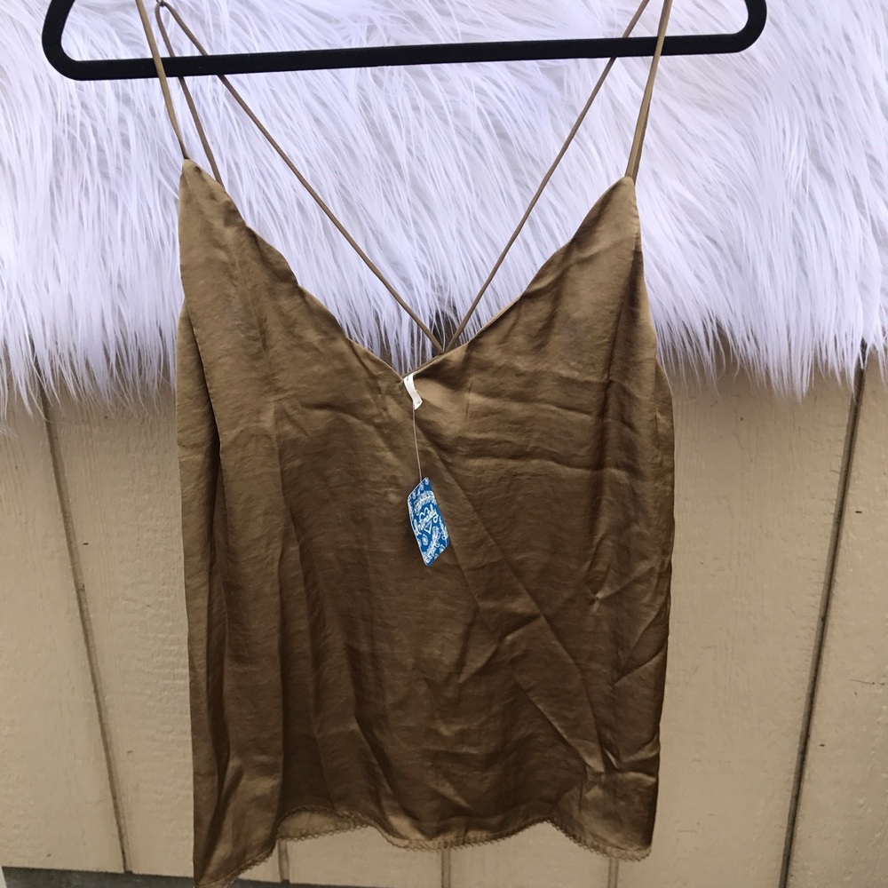 FREE PEOPLE OLIVE SILKY SHIRT BLOUSE MANY SIZES - Picture 2 of 2