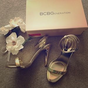 BCBG gold heels