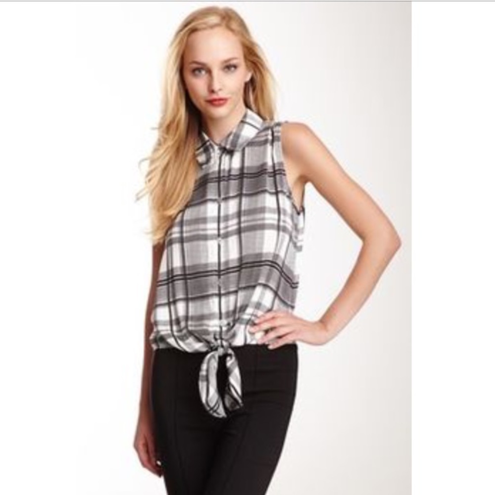 Vince Camuto Tie-up Plaid Blouse
