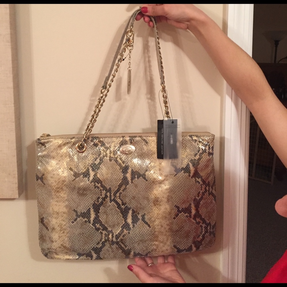 DKNY faux snake print shoulder bag.