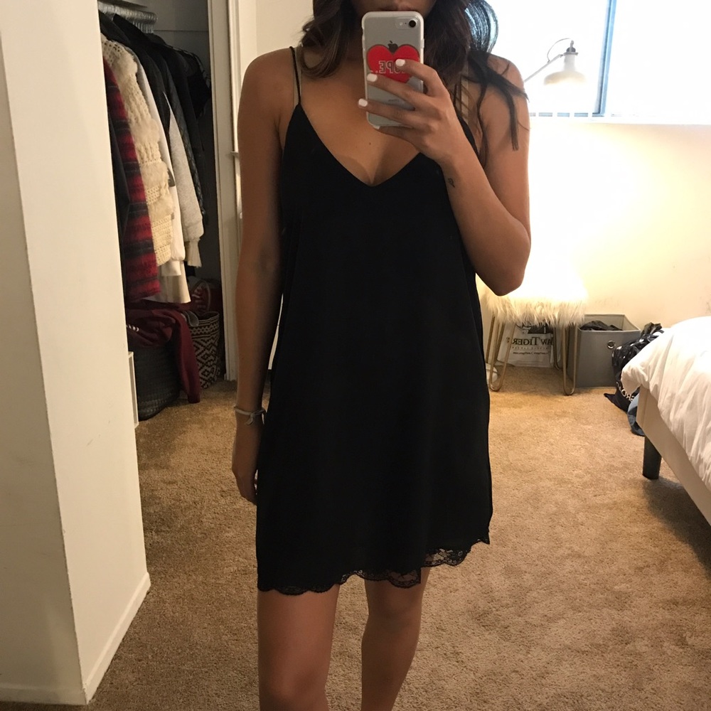 Black Slip Dress w/ Lace Detail