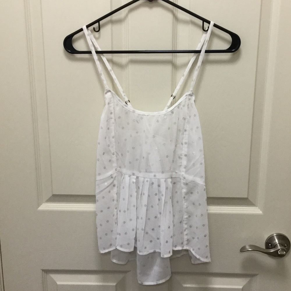 New A&F sheer white and silver polka dot cami
