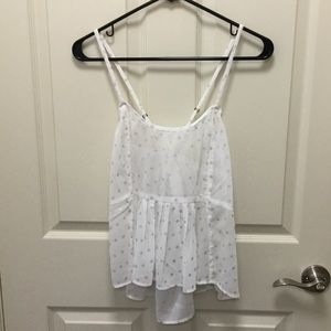 New A&F sheer white and silver polka dot cami