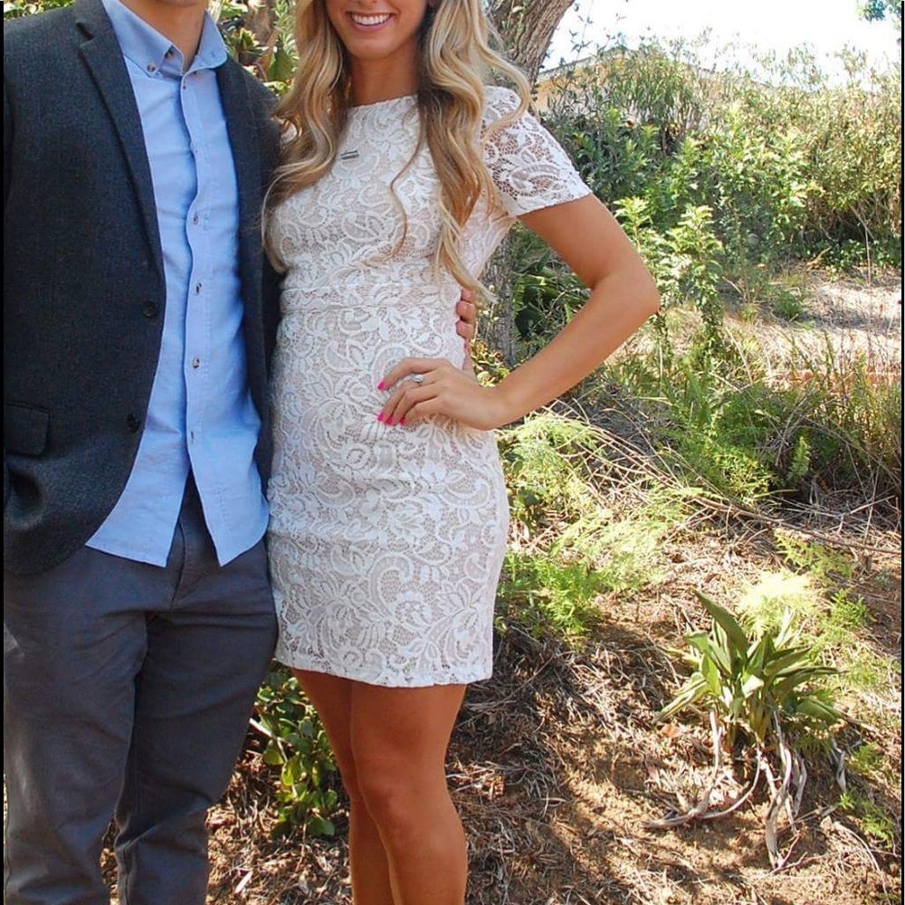 Open back white lace dress