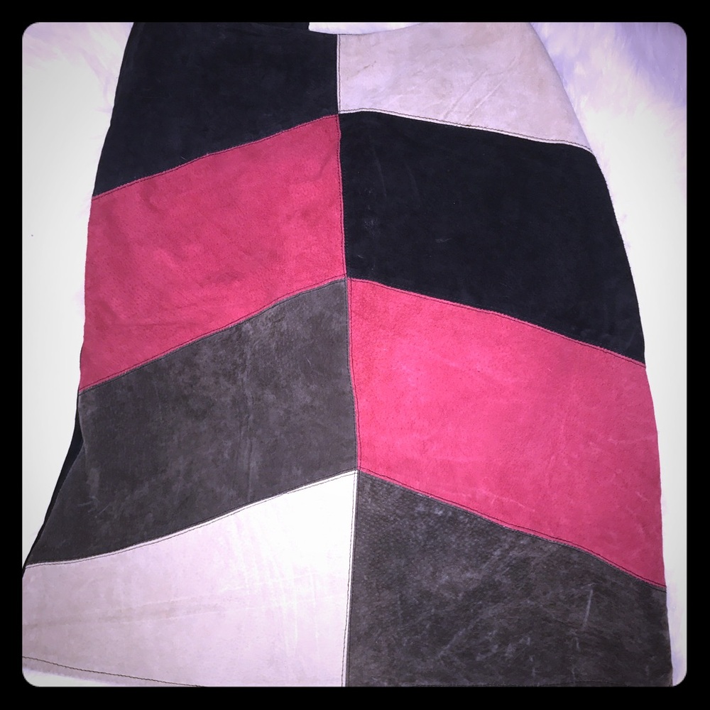 Leather Color Block Patchwork Skirt Sz 7