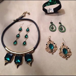 Statement necklace, earrings and bracelet