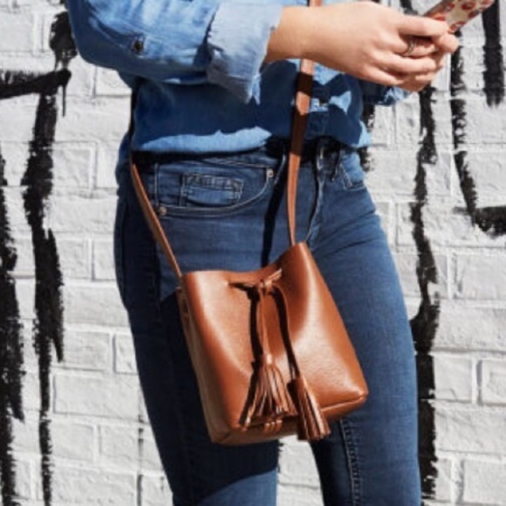Mini leather bucket bag