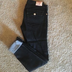 Black true religion straight legged jeans