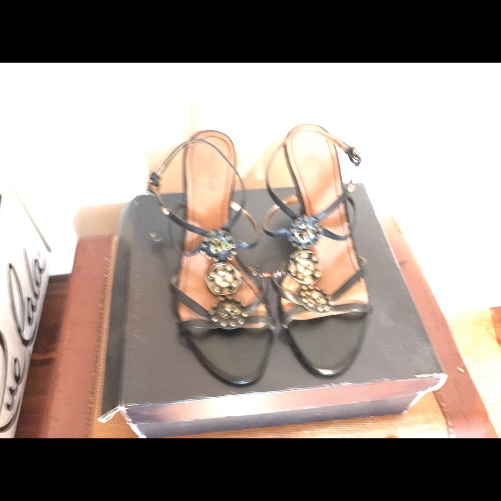 Black studded strappy heeled sandal