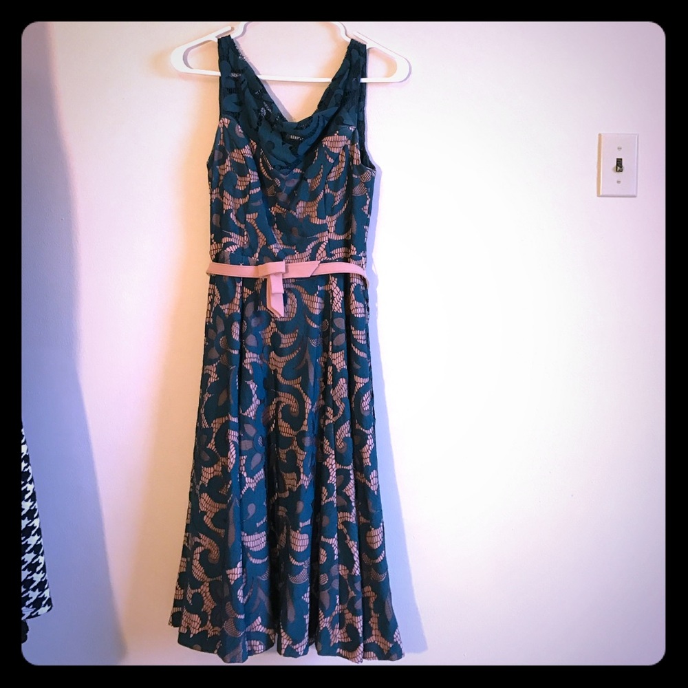 Eva Franco teal lace overlay dress