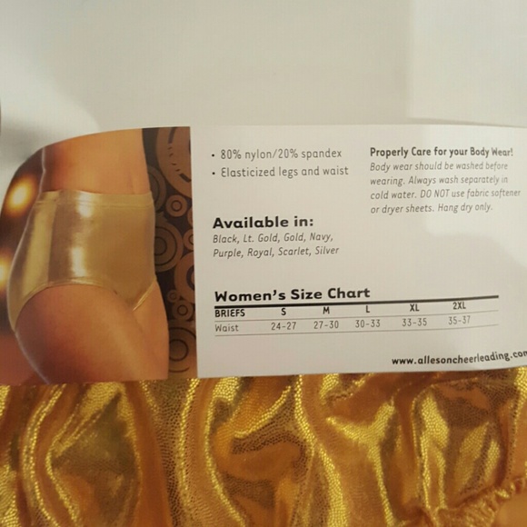 Alleson Metallic Cheerleading Brief, Lt Gold NWT - Picture 3 of 3