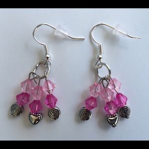 Pink, fuchsia and silver earrings