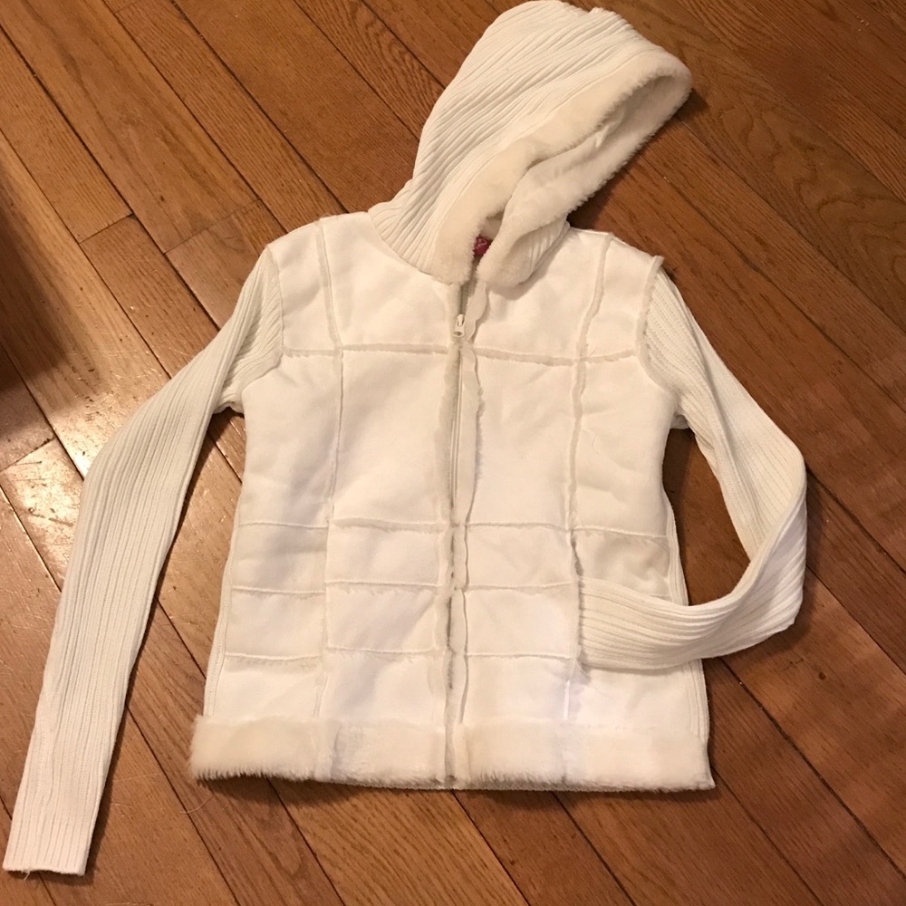 FAUX SUEDE AND RIBBED SWEATER ZIP UP