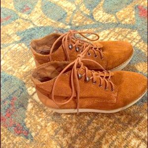 Brown suede platforms