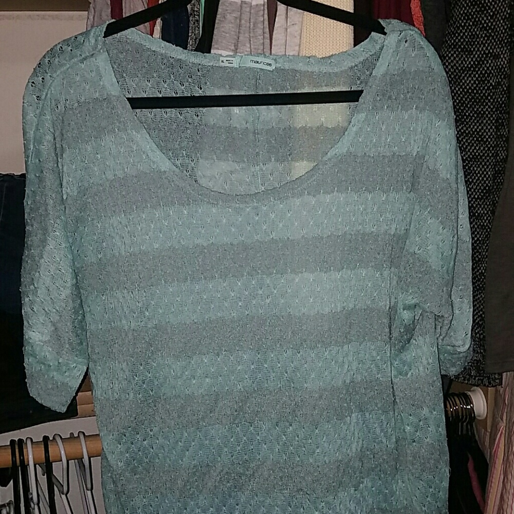 Maurices teal and gray striped blouse