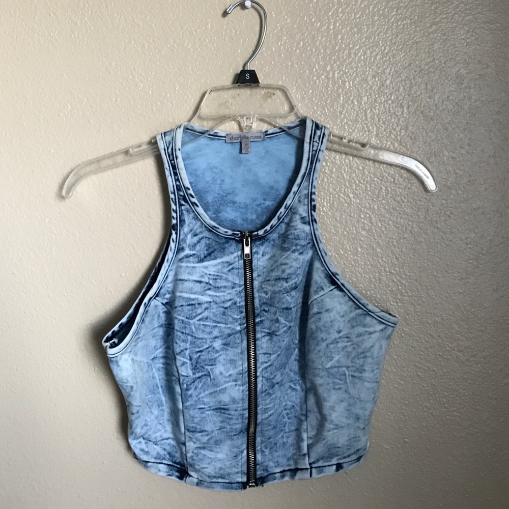Charlotte Russe acid washed zip crop top