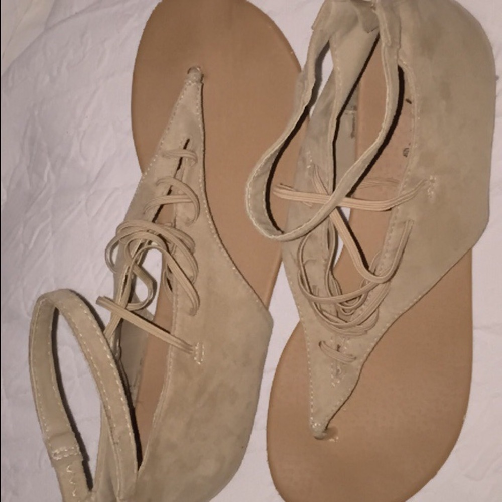 Taupe Faux Suede Slouchy Sandals - Size 6