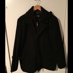 Men's Black Wool Coat - Size Large