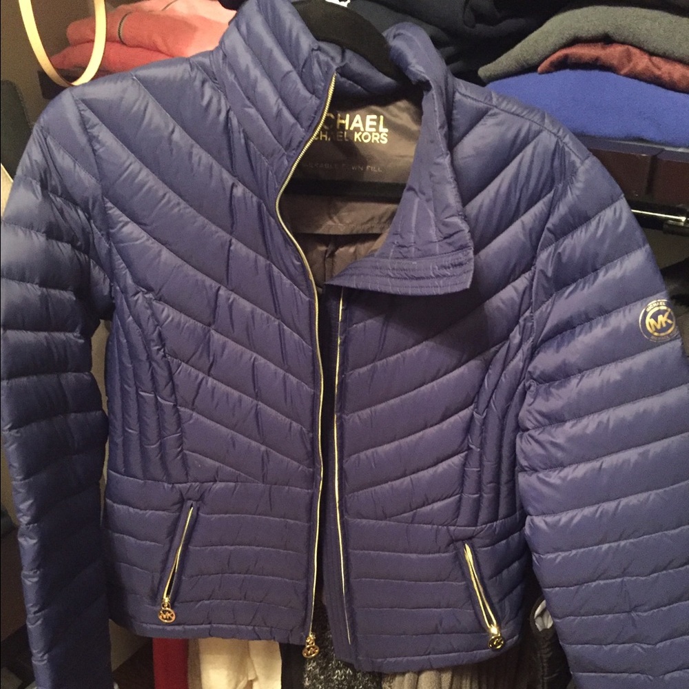 Blue Michael Kors packable down jacket