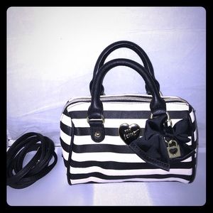 Betsey Johnson striped mini Satchel with bow.