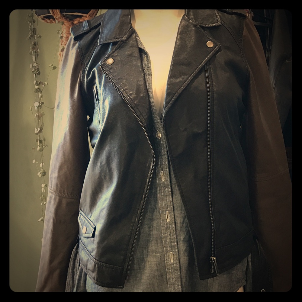Joie brand contrast sleeve leather jacket