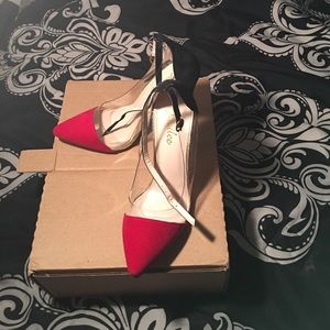 Black and Red Ankle Strap Pointy Toe Heels