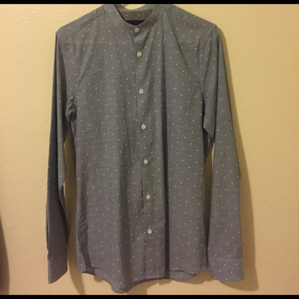 ASOS polka dot collarless long sleeve shirt