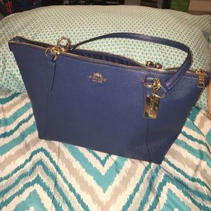 Marina Blue Crossgrain Leather Ava Tote Handbag