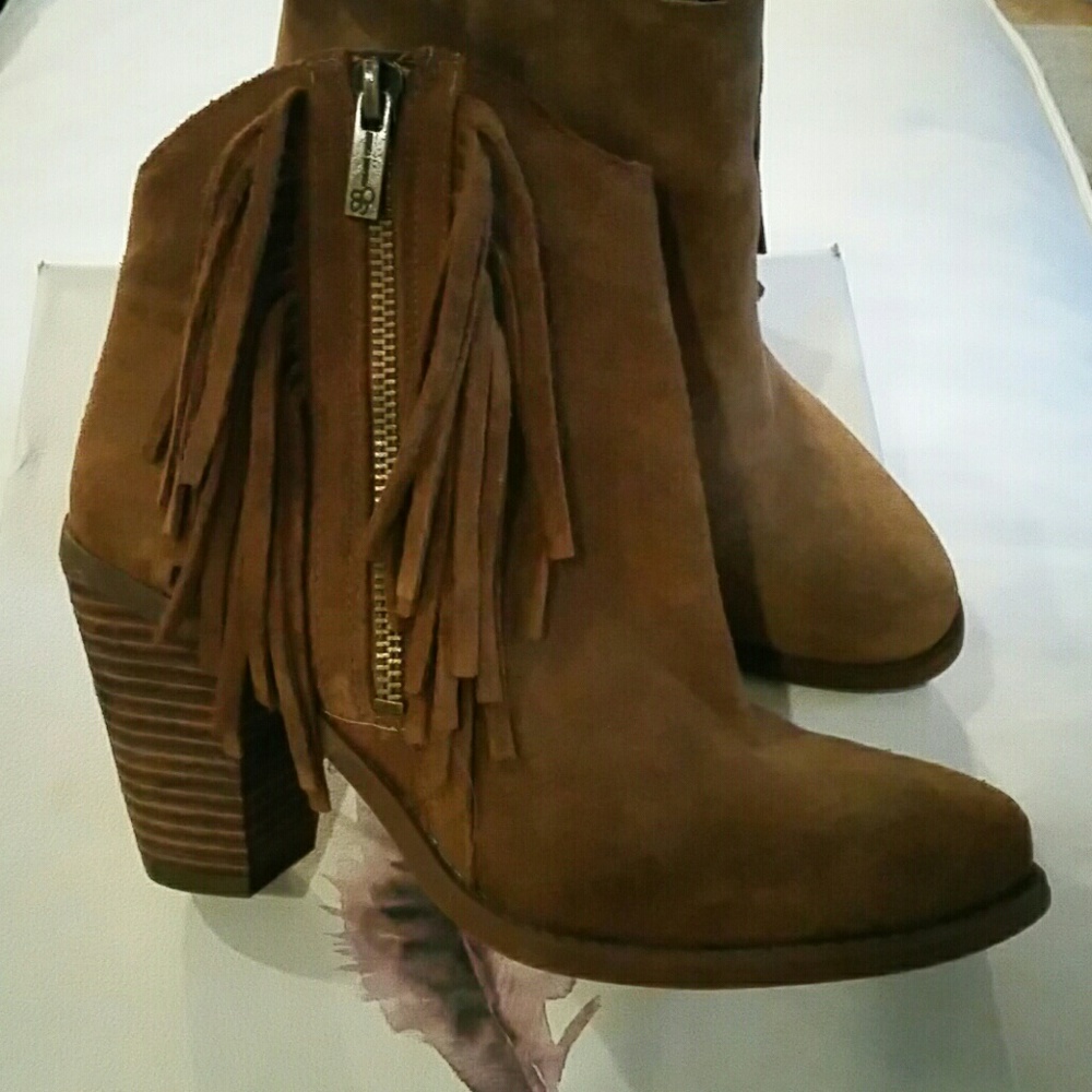 Jessica Simpson Conley Brown Suede Fringe Bootie