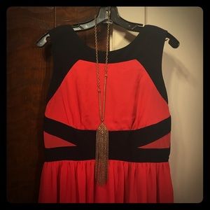 Bright salmon and navy color block maxi dress