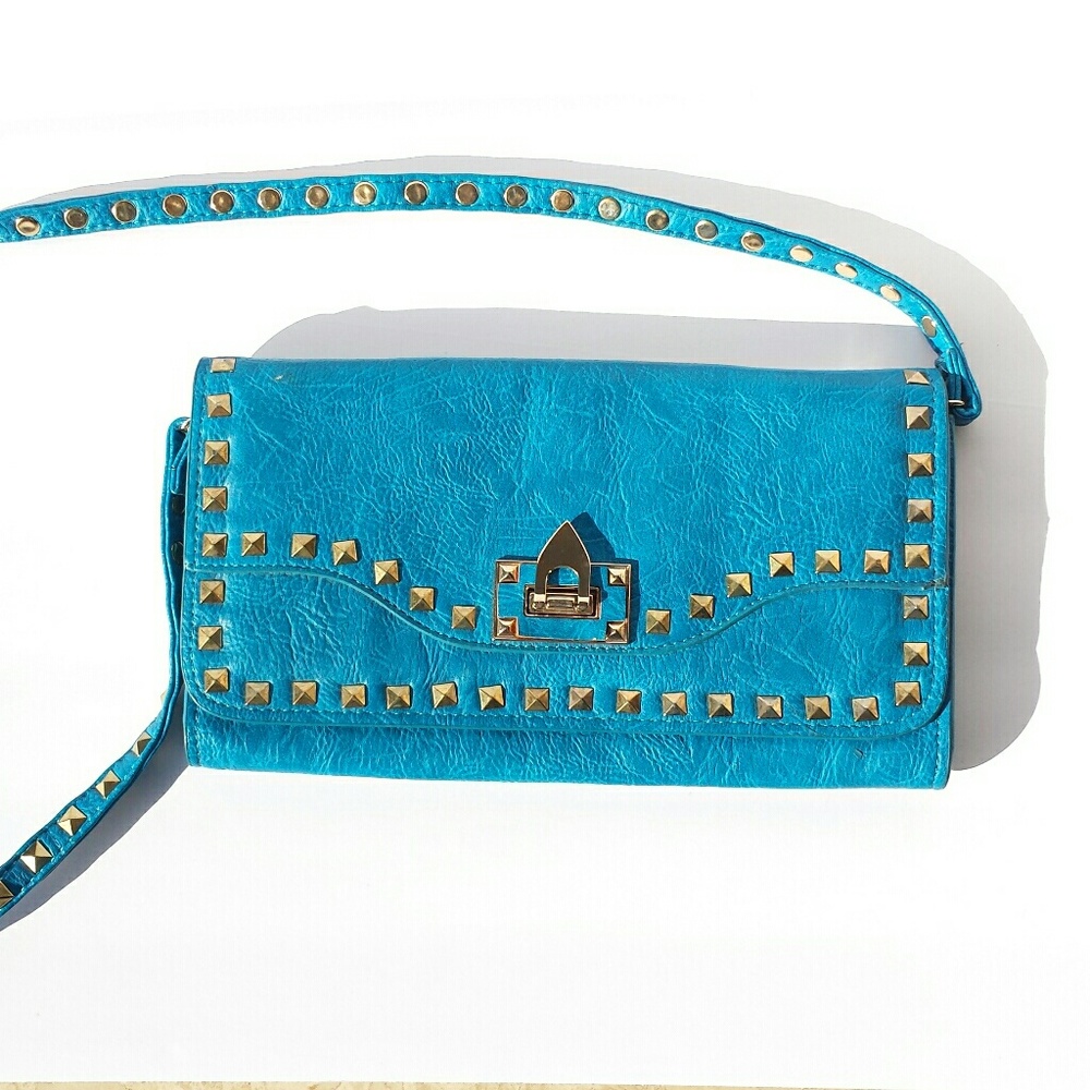 Blue Teal Studded Crossbody Purse