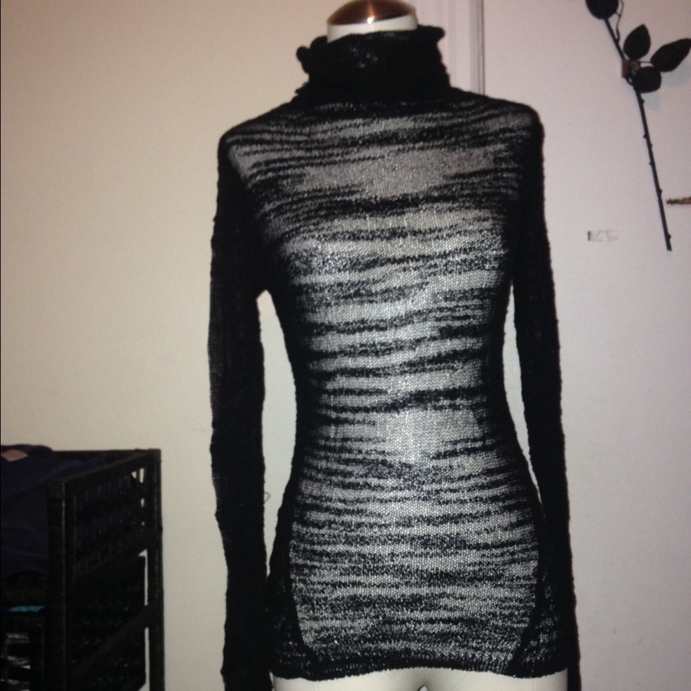 Sheer black turtleneck sweater