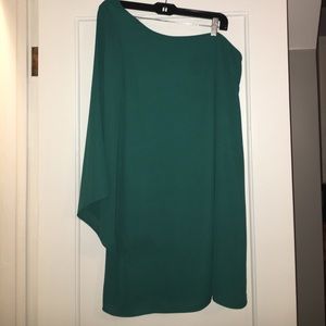 One shoulder emerald green shift dress