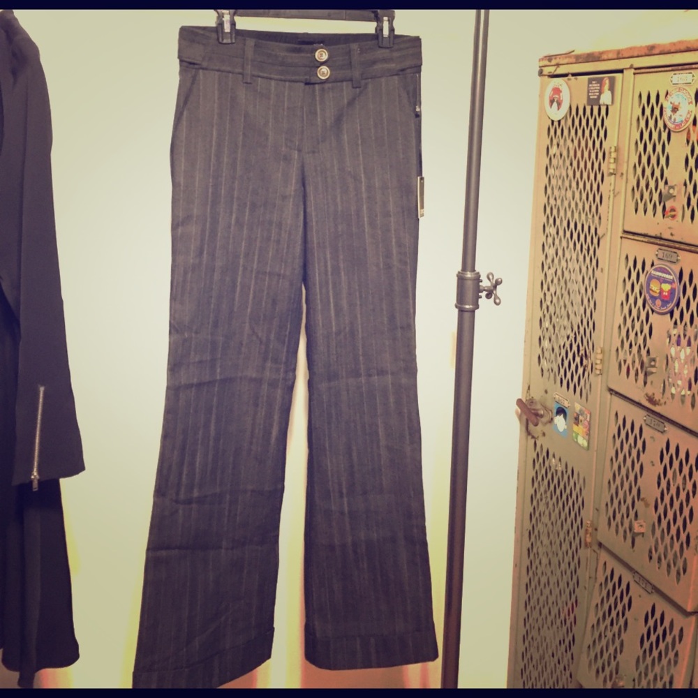 Charcoal Grey Pinstripes Denim Flare Dress Pants