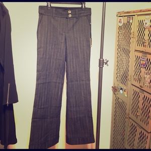Charcoal Grey Pinstripes Denim Flare Dress Pants