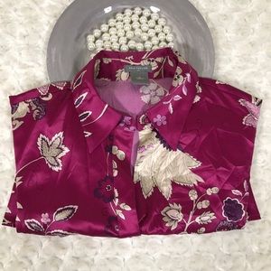 Ann Taylor Purple Floral Cap Sleeve Blouse