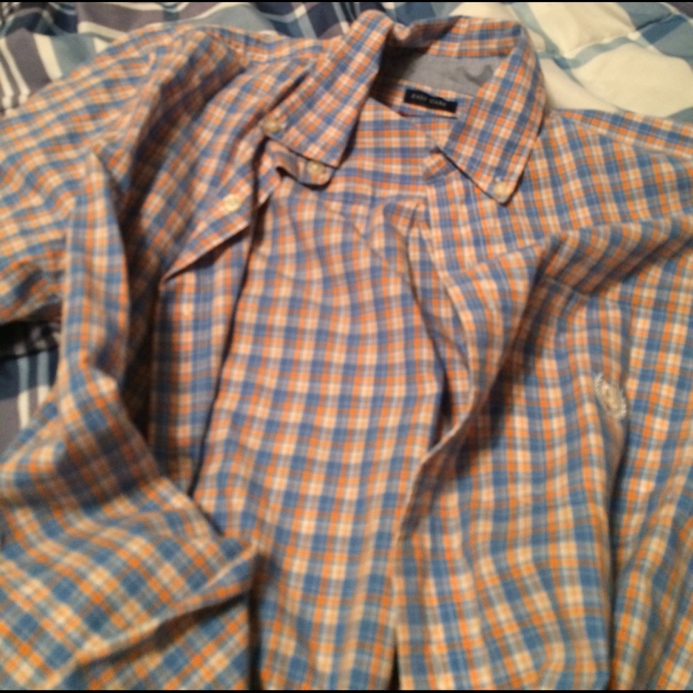 Orange and blue checkered button up
