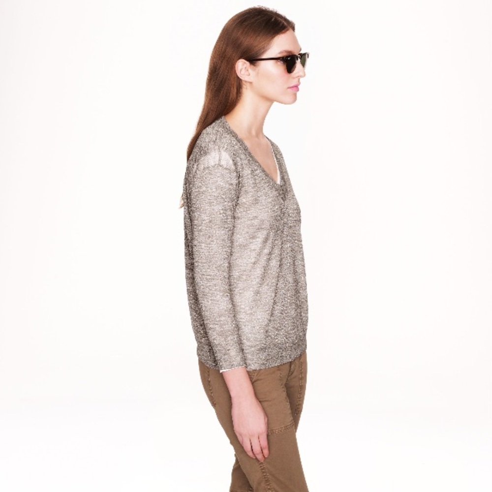 🌿J Crew Metallic V Neck Sweater Sz Med EUC
