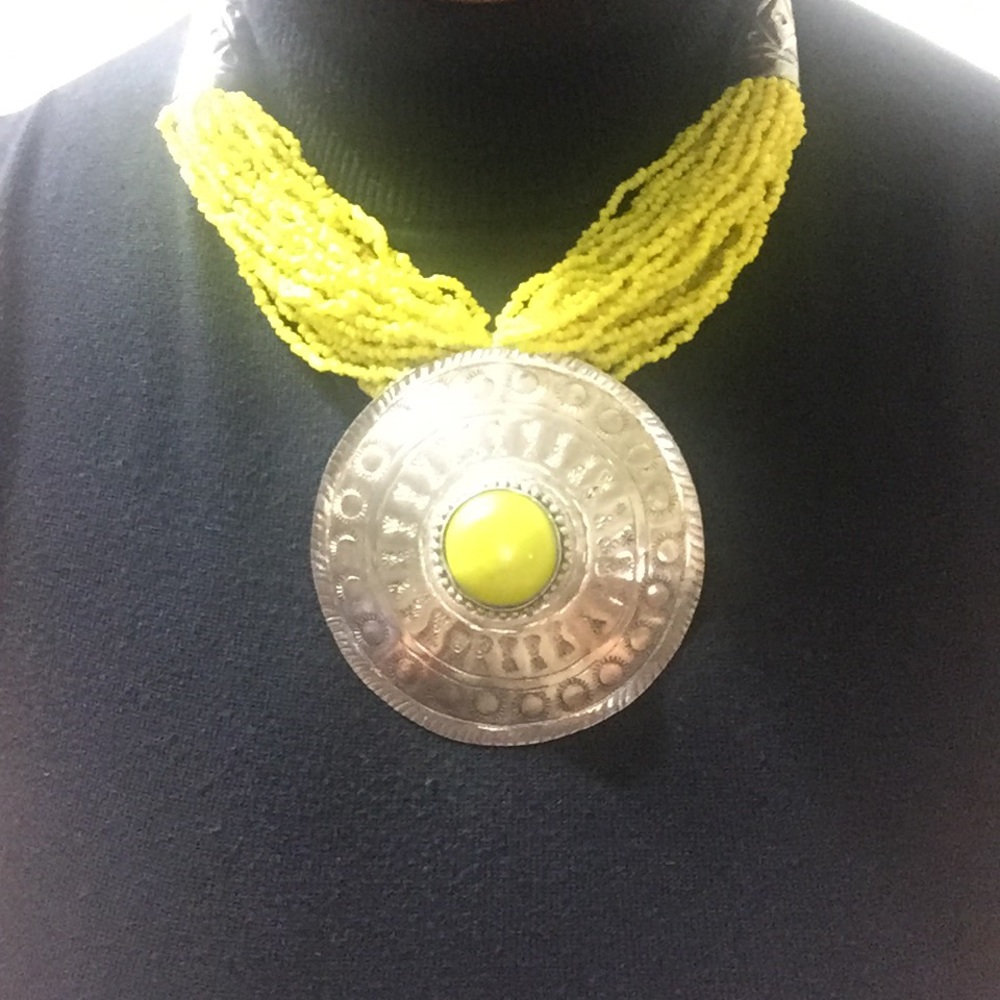 Beaded Metal Stone Necklace and Earring Set.