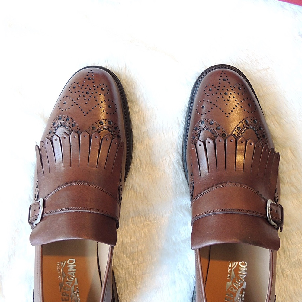NIB Ferragamo Tramezza Kiltie Strap Loafers 4x HP - Picture 2 of 6