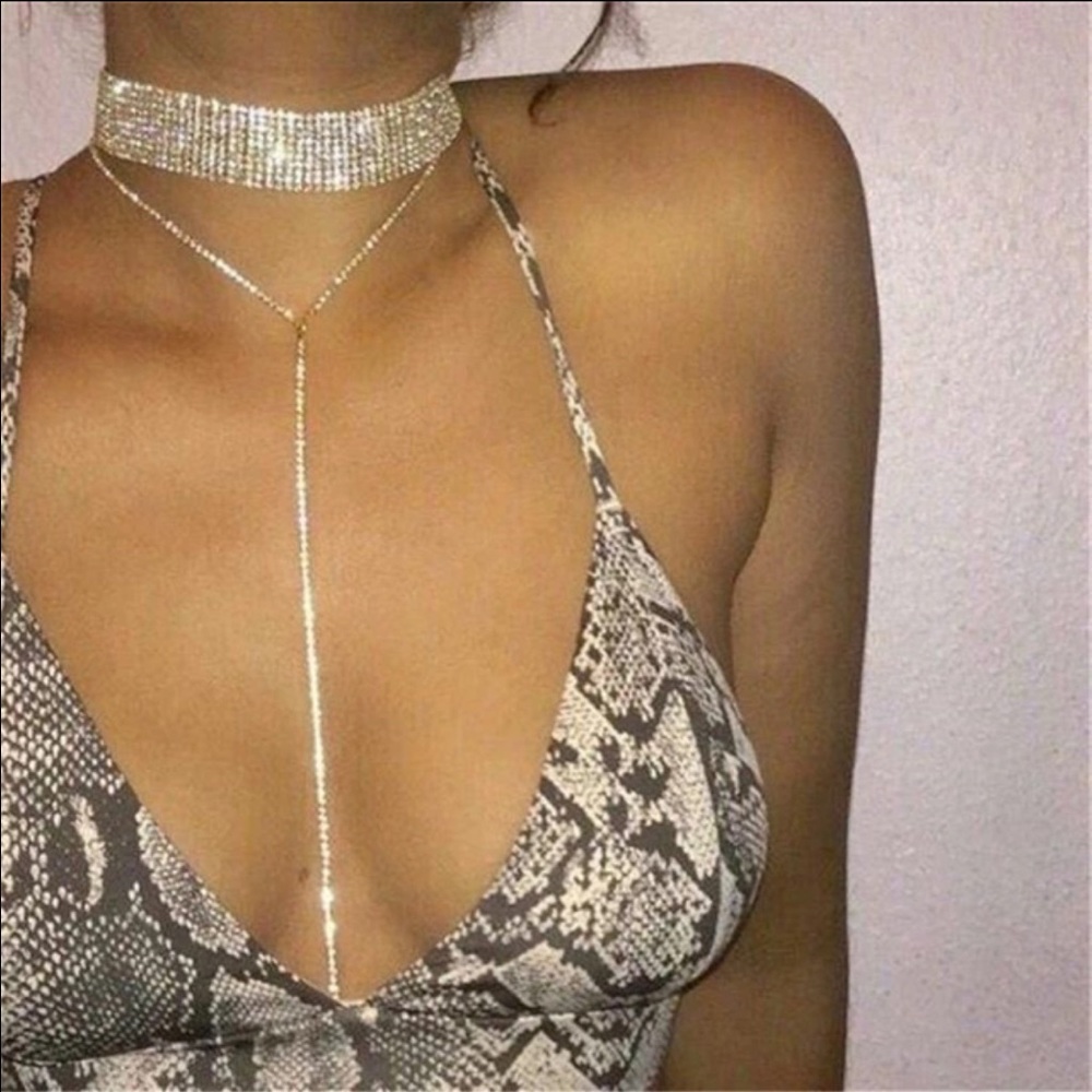 NWT Long Vintage Crystal Choker Statement Necklace - Picture 2 of 8