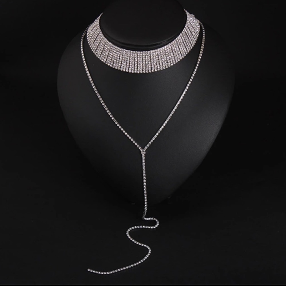 NWT Long Vintage Crystal Choker Statement Necklace - Picture 7 of 8