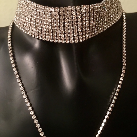 NWT Long Vintage Crystal Choker Statement Necklace - Picture 4 of 8
