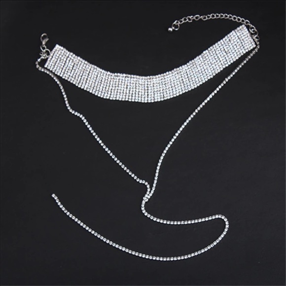 NWT Long Vintage Crystal Choker Statement Necklace - Picture 6 of 8