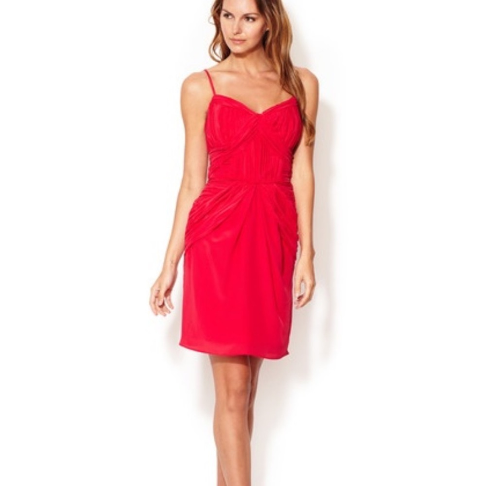 Shoshanna Silk Ruched Raspberry Dress