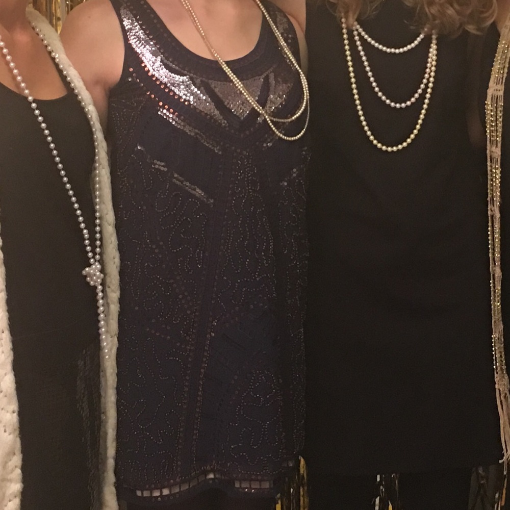 Navy Sequin Great Gatsby Shift Dress sz Small