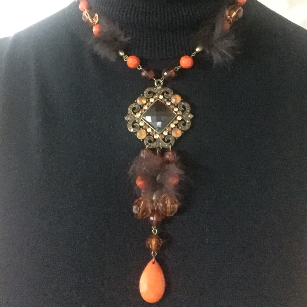 Feather Beaded Crystal Necklace/ Earring Sets.