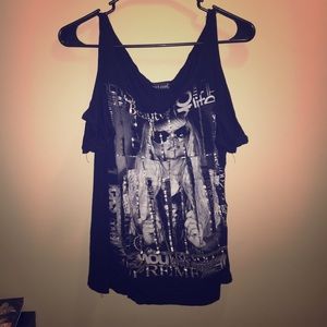 Wet seal peek-shoulder top. Has short sleeves.